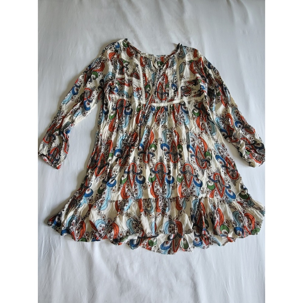 Hayden Los Angeles Paisley Babydoll Mini Dress Orange Blue M H3706